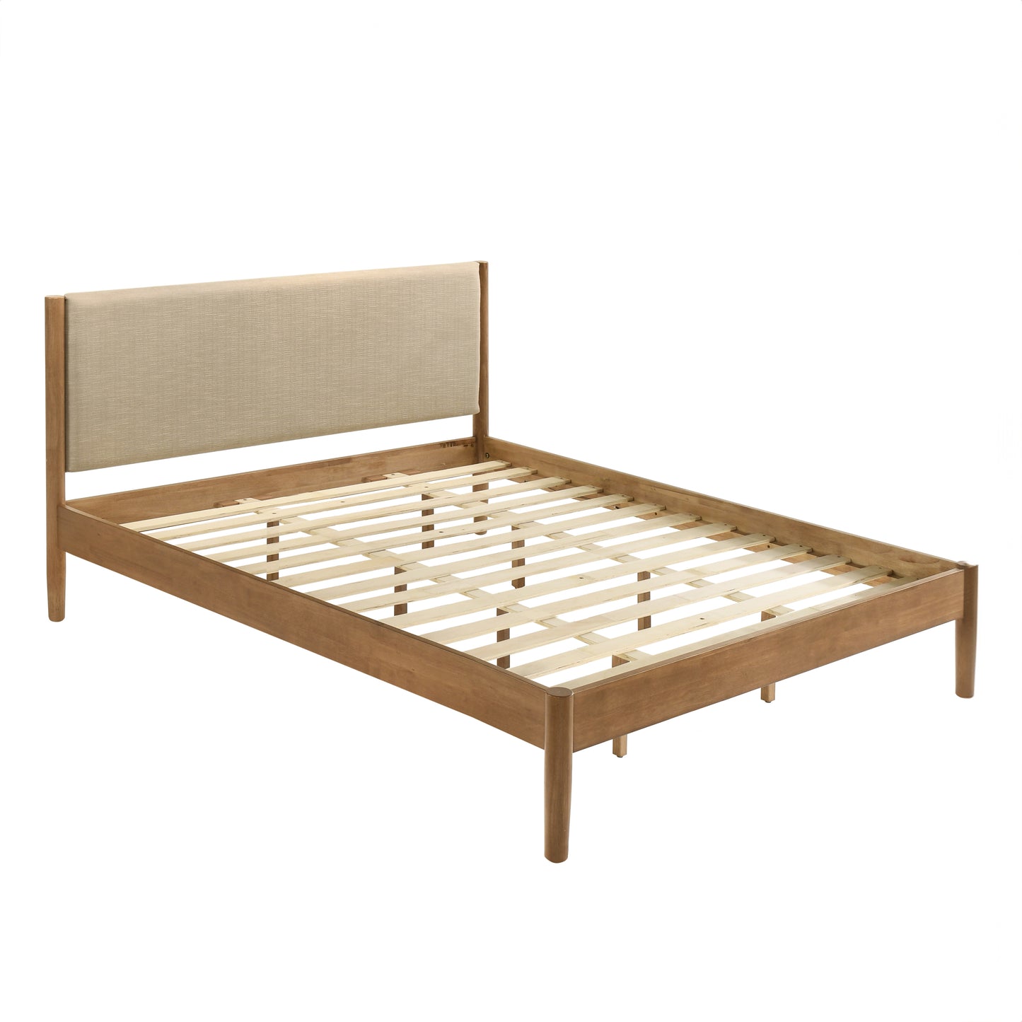 Roundhill Furniture Vichy 5-Piece Rubberwood Bedroom Set with Upholstered Bed, Dresser, Mirror, and 2 Nightstands
