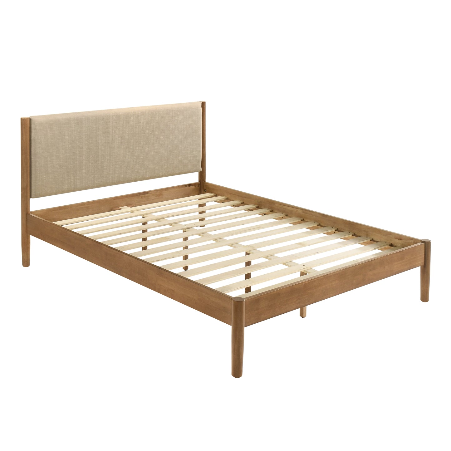 Roundhill Furniture Vichy Rubberwood Platform Bed in Light Walnut