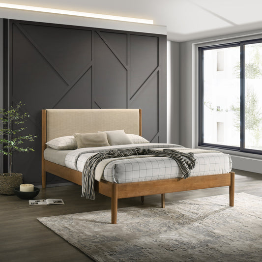 Roundhill Furniture Vichy Rubberwood Platform Bed in Light Walnut