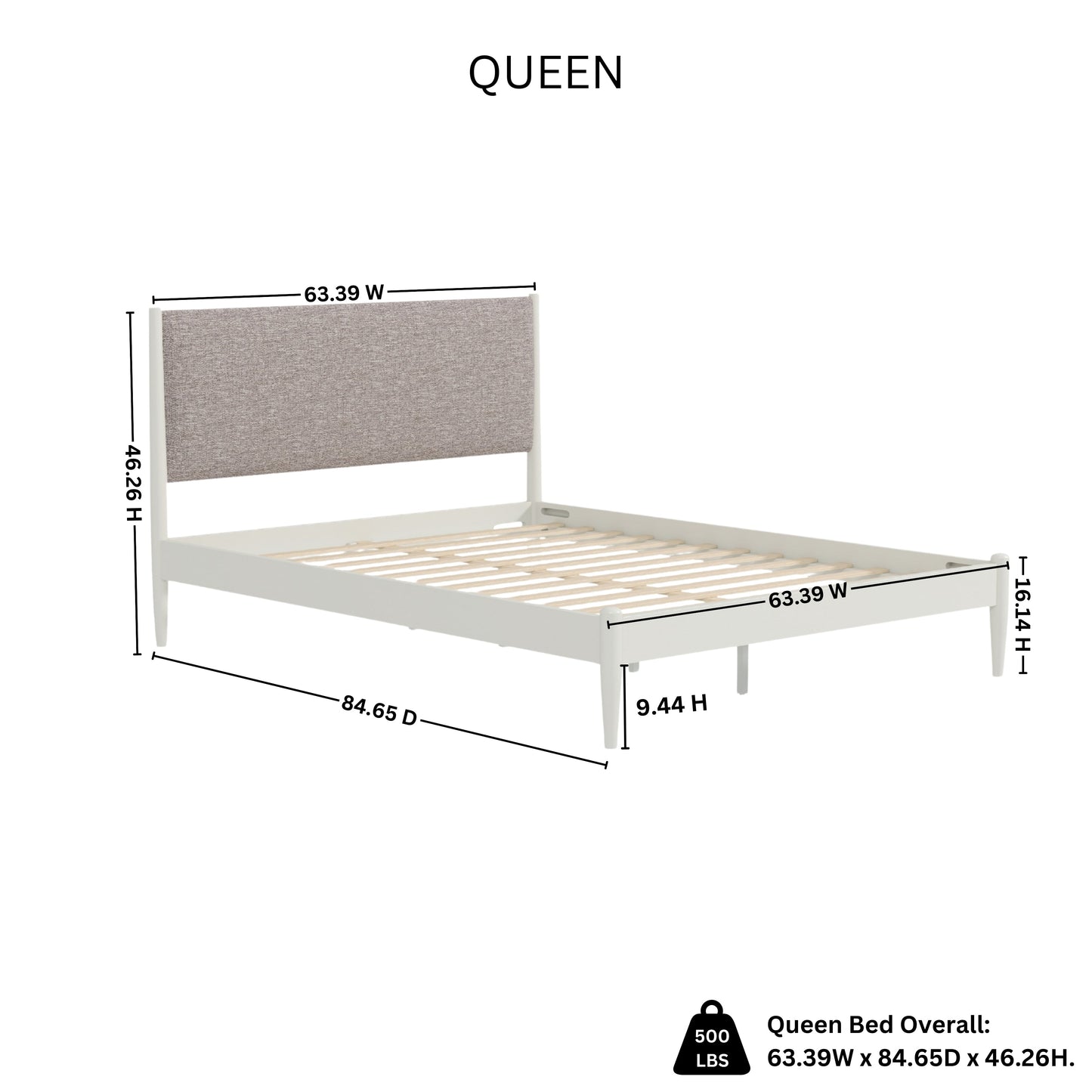 Roundhill Furniture Feeney Rubberwood Platform Bed, Cream White, Queen