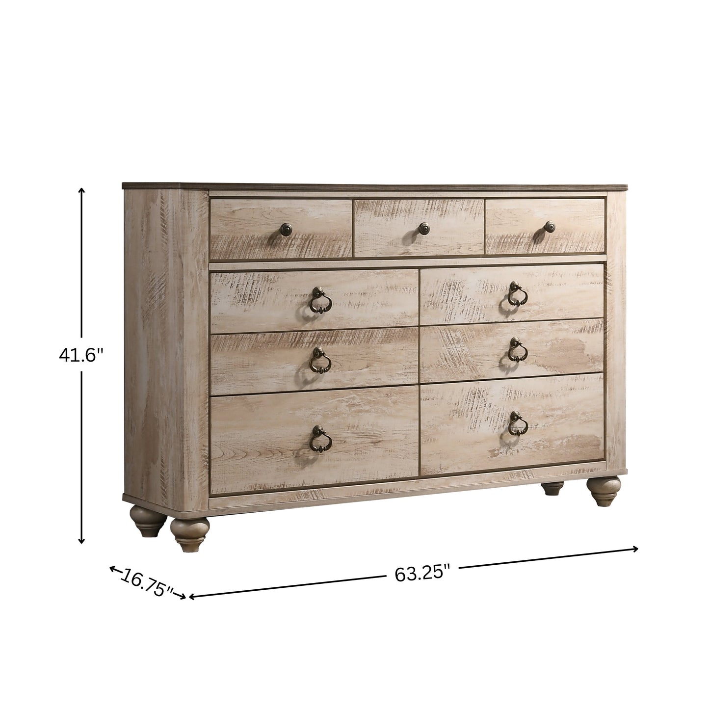 Imerland Contemporary White Wash Finish Patched Wood Top 7-drawer Dresser