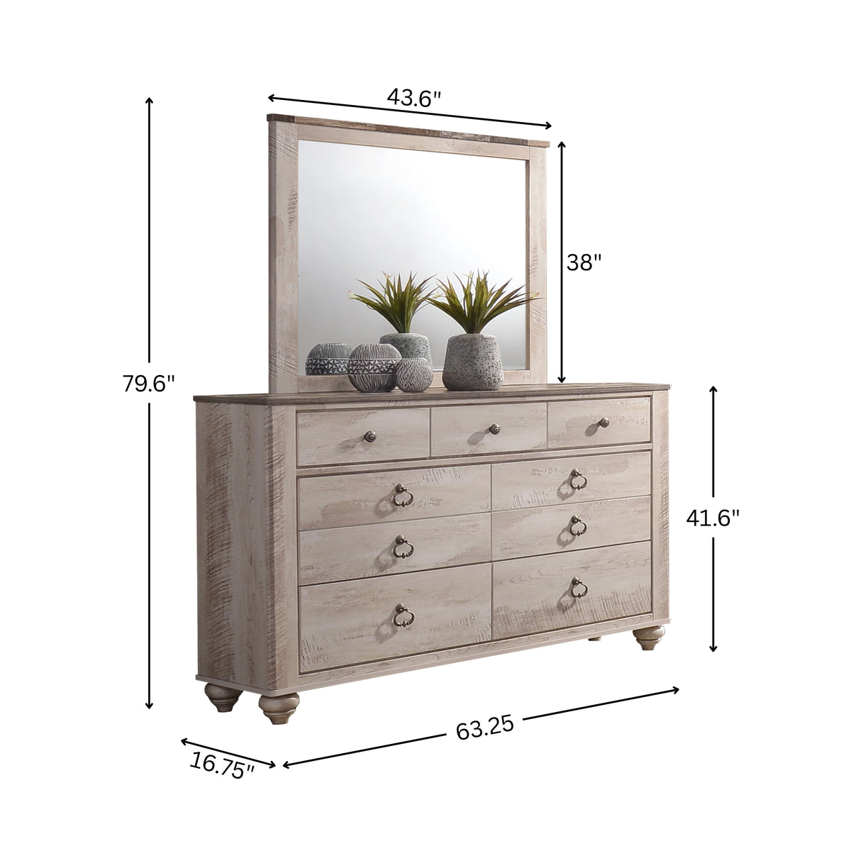 Imerland Contemporary White Wash Finish Patched Wood Top 7-drawer Dresser and Mirror