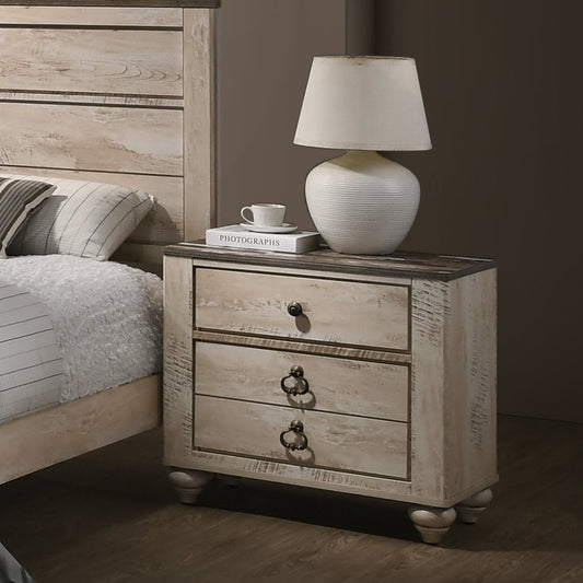 Imerland Contemporary White Wash Finish Patched Wood Top 2-drawer Nightstand