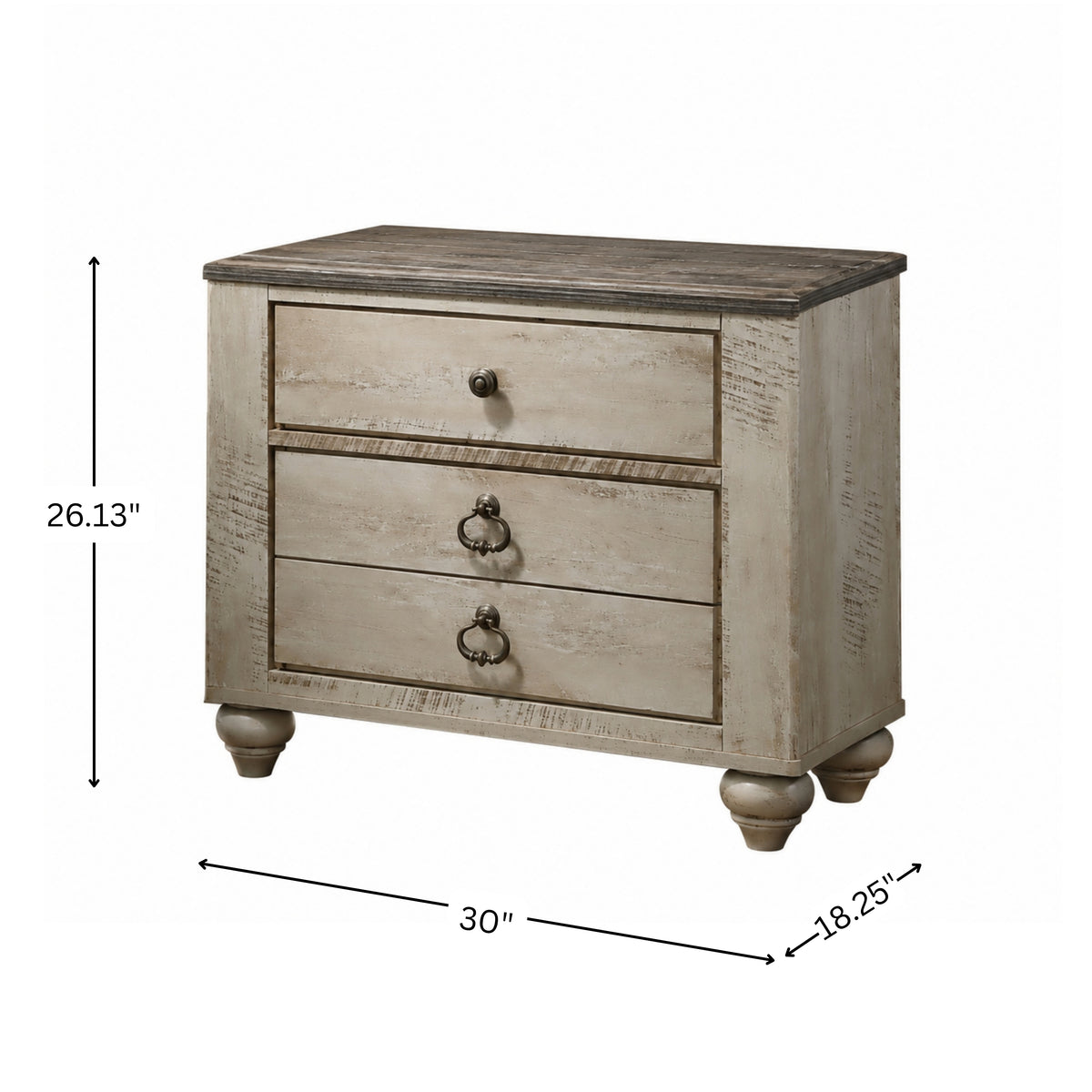 Imerland Contemporary White Wash Finish Patched Wood Top 2-drawer Nightstand