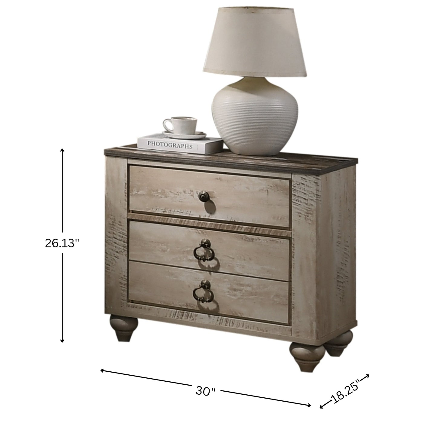 Imerland Contemporary White Wash Finish Patched Wood Top 2-drawer Nightstand