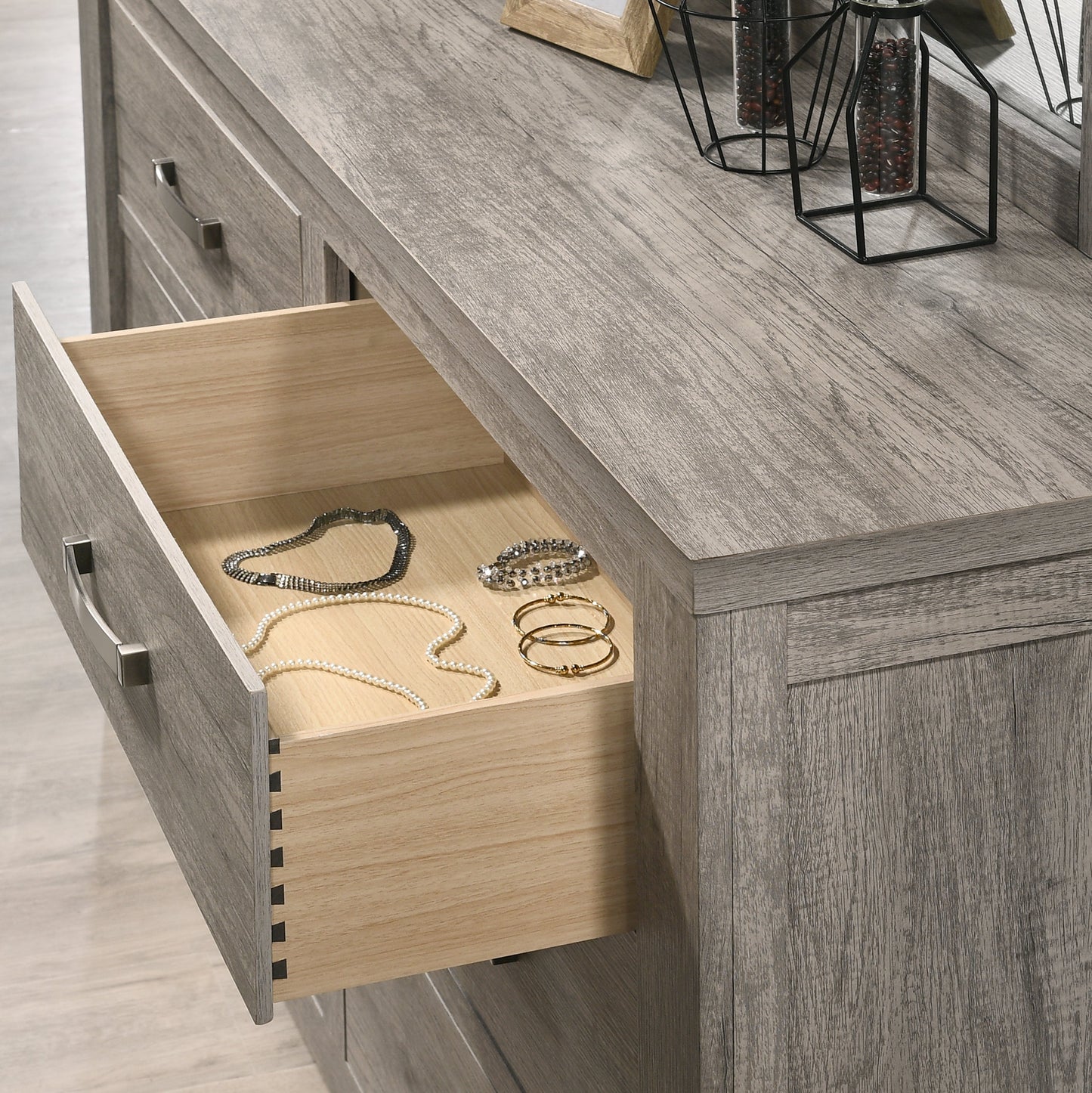 Floren Contemporary Weathered Gray Wood 6-Drawer Dresser with Mirror