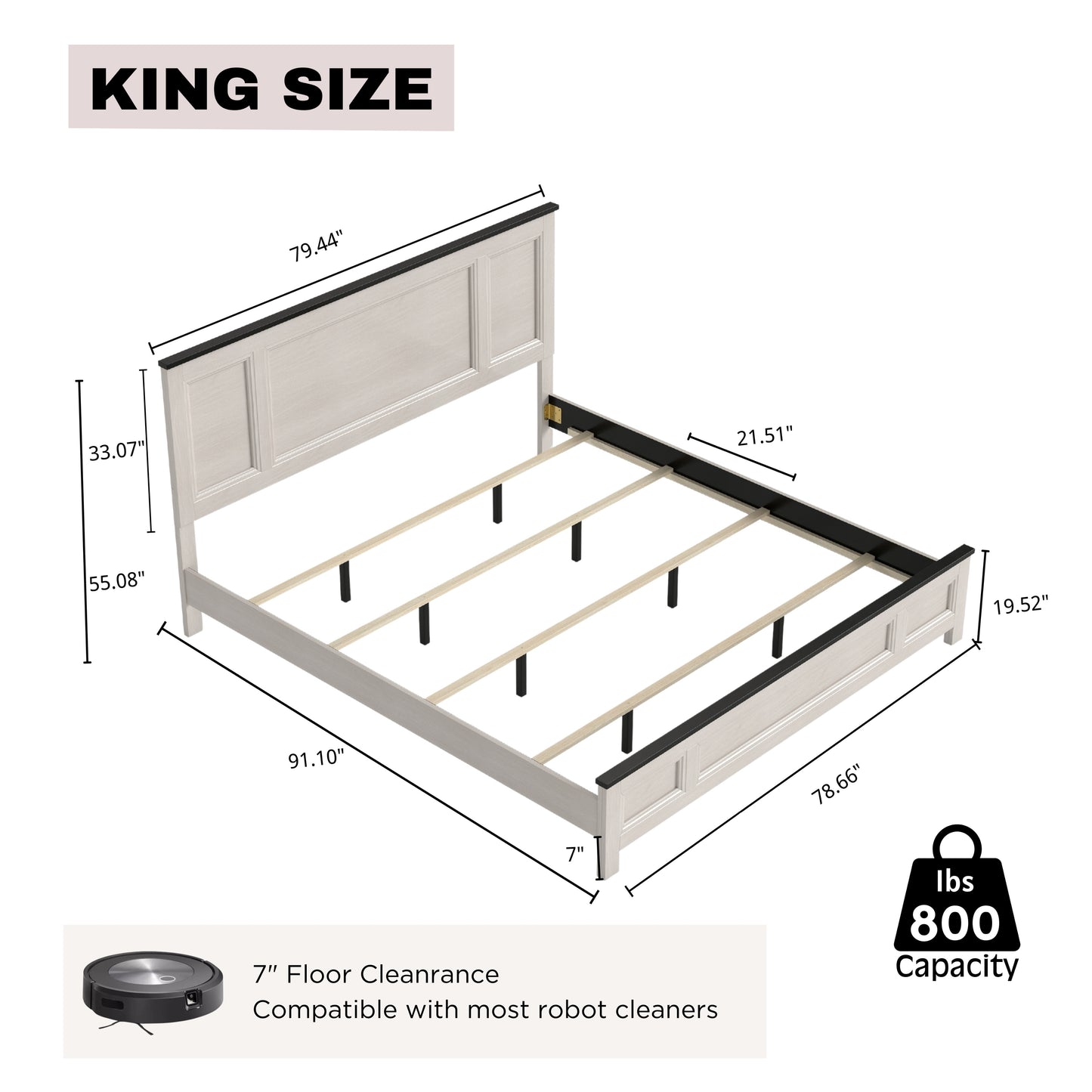 Roundhill Furniture Realynn Panel Bed, Off-White Finish
