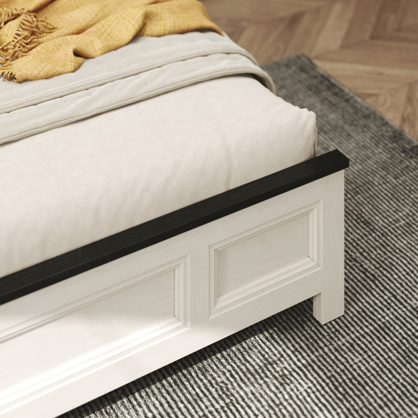 Roundhill Furniture Realynn Panel Bed, Off-White Finish