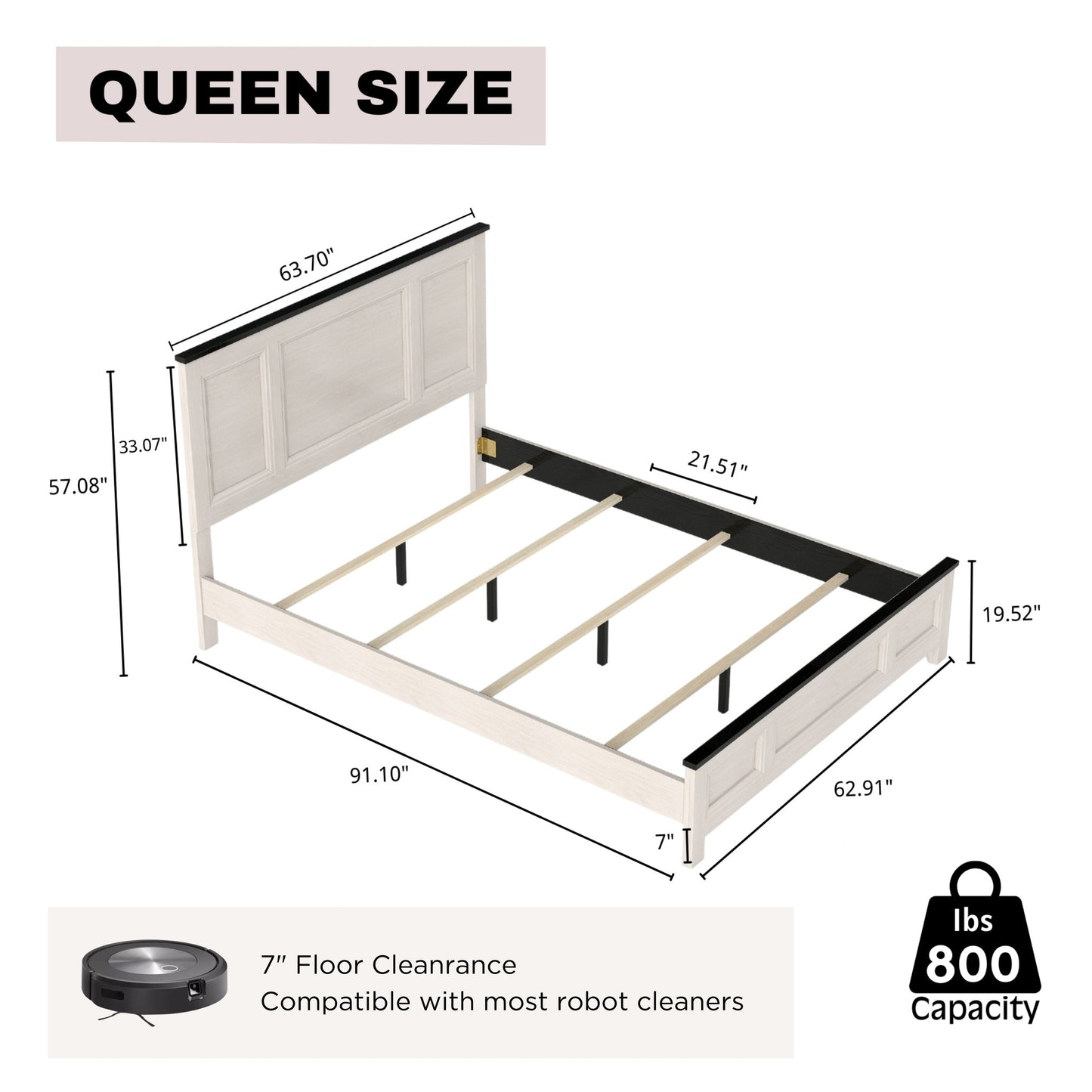 Roundhill Furniture Realynn Panel Bed, Off-White Finish