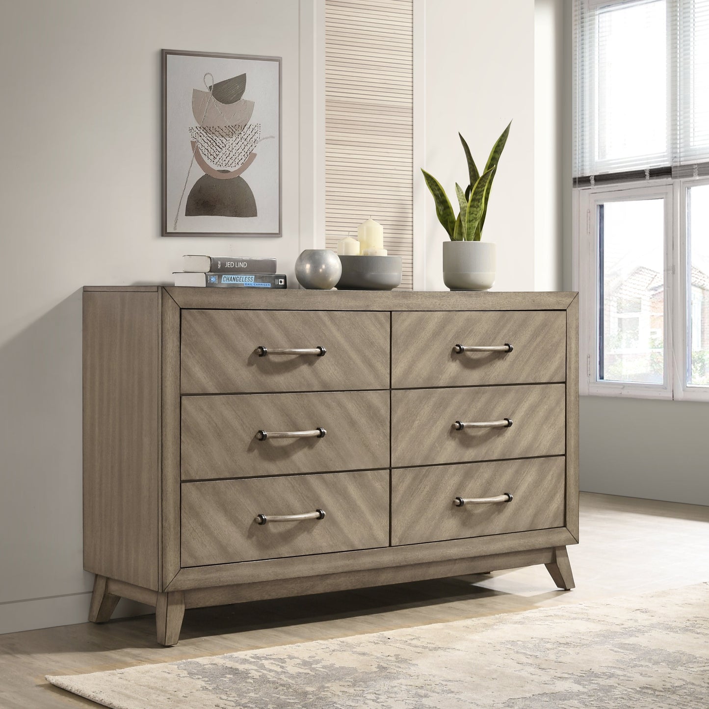 Roundhill Furniture Arena Contemporary 6-Drawer Dresser in Weathered Sand