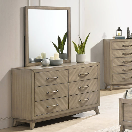 Roundhill Furniture Arena Contemporary 6-Drawer Dresser with Mirror in Weathered Sand