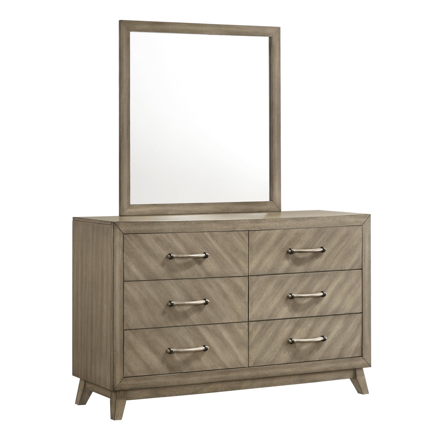 Roundhill Furniture Arena Contemporary 6-Drawer Dresser with Mirror in Weathered Sand