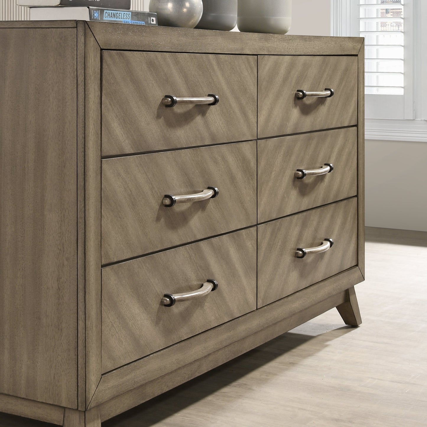 Roundhill Furniture Arena Contemporary 6-Drawer Dresser with Mirror in Weathered Sand