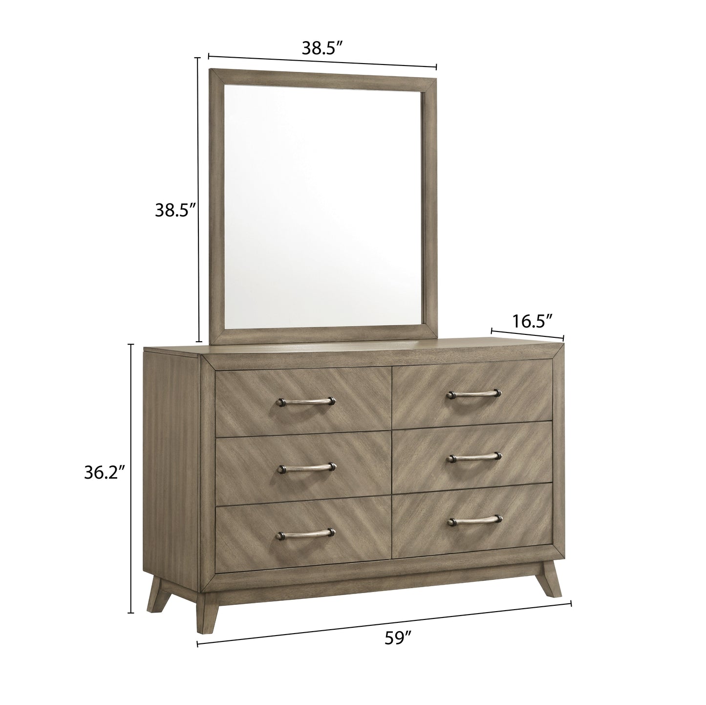 Roundhill Furniture Arena Contemporary 6-Drawer Dresser with Mirror in Weathered Sand