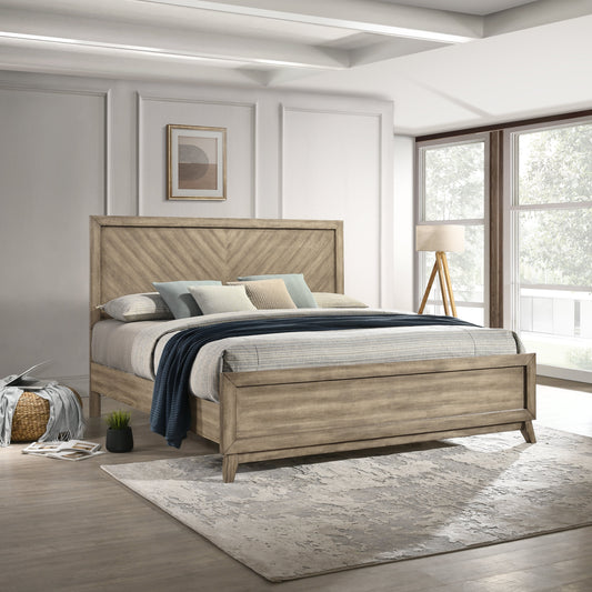 Roundhill Furniture Arena Contemporary Wood Panel Bed in Weathered Sand