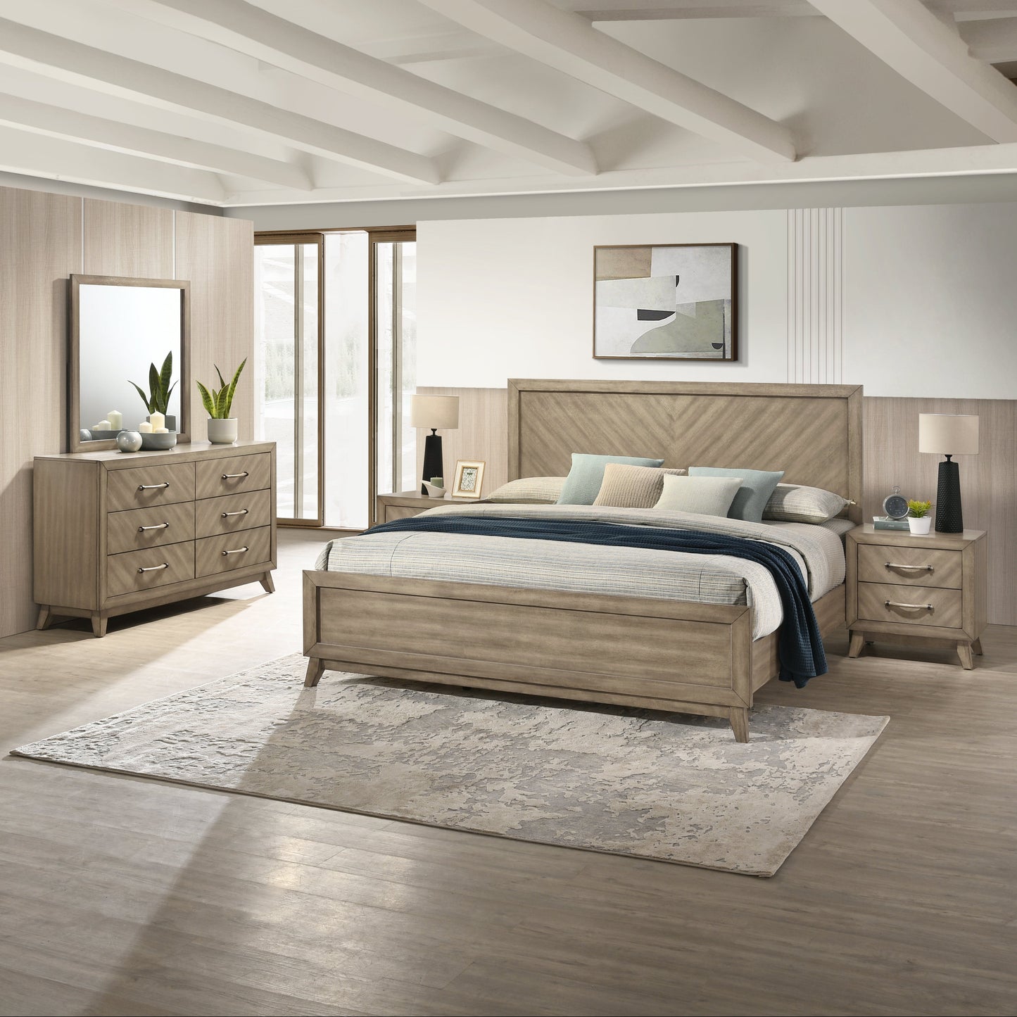 Roundhill Furniture Arena Contemporary Wood Bedroom Collection in Antique Gray