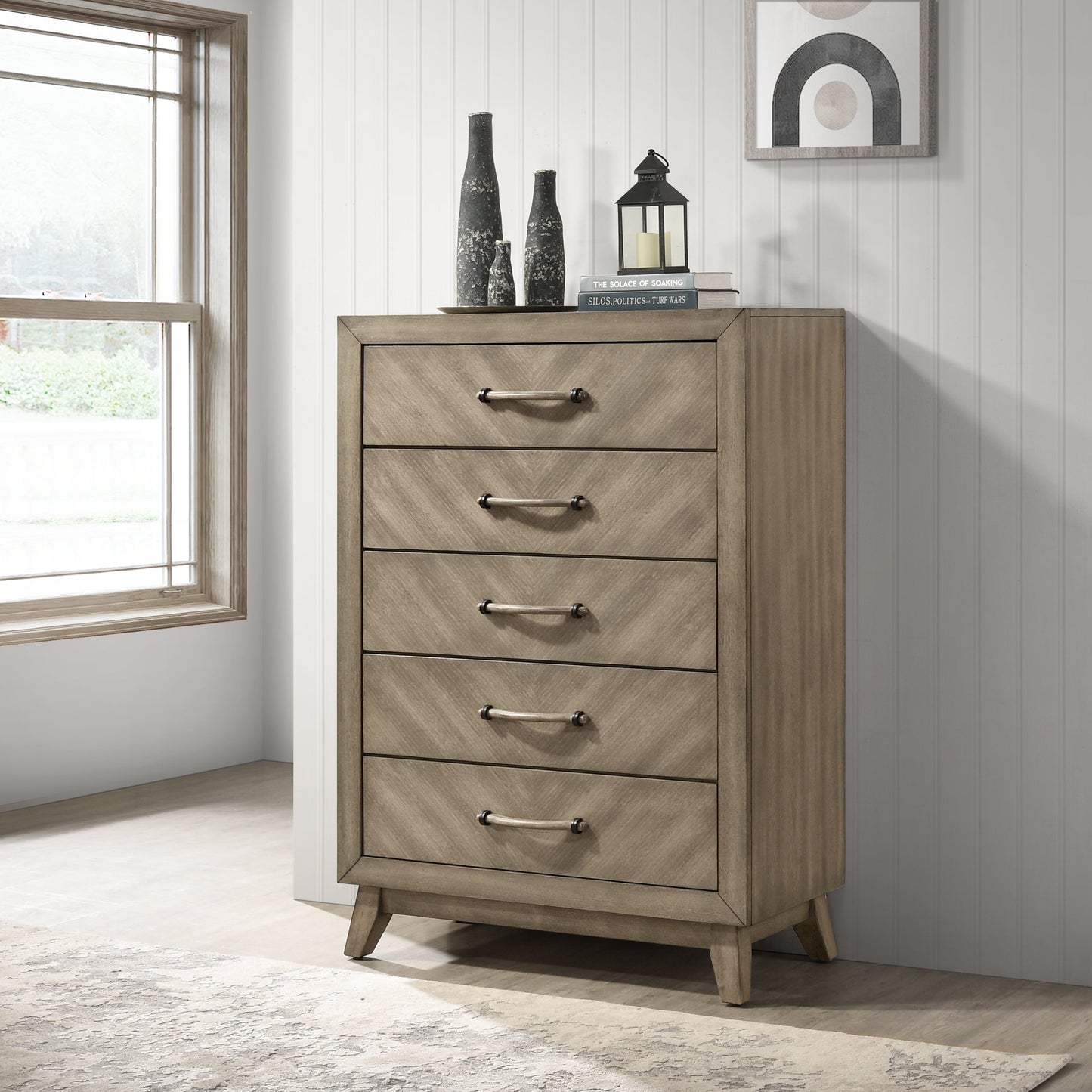 Roundhill Furniture Arena Contemporary Wood Bedroom Collection in Antique Gray