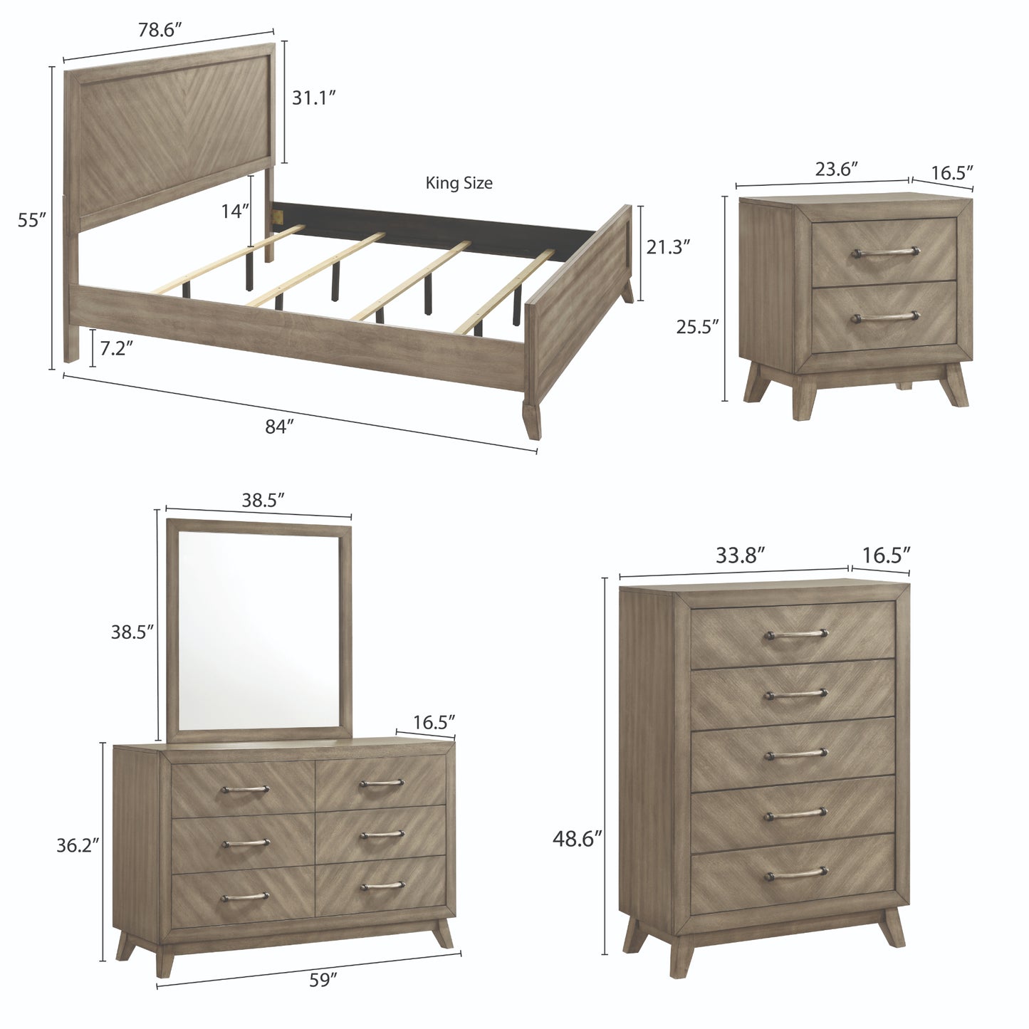 Roundhill Furniture Arena Contemporary Wood Bedroom Collection in Antique Gray