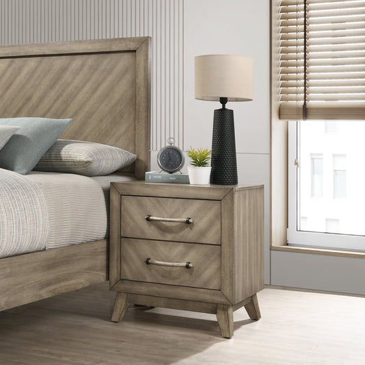 Roundhill Furniture Arena Contemporary 2-Drawer Nightstand in Weathered Sand