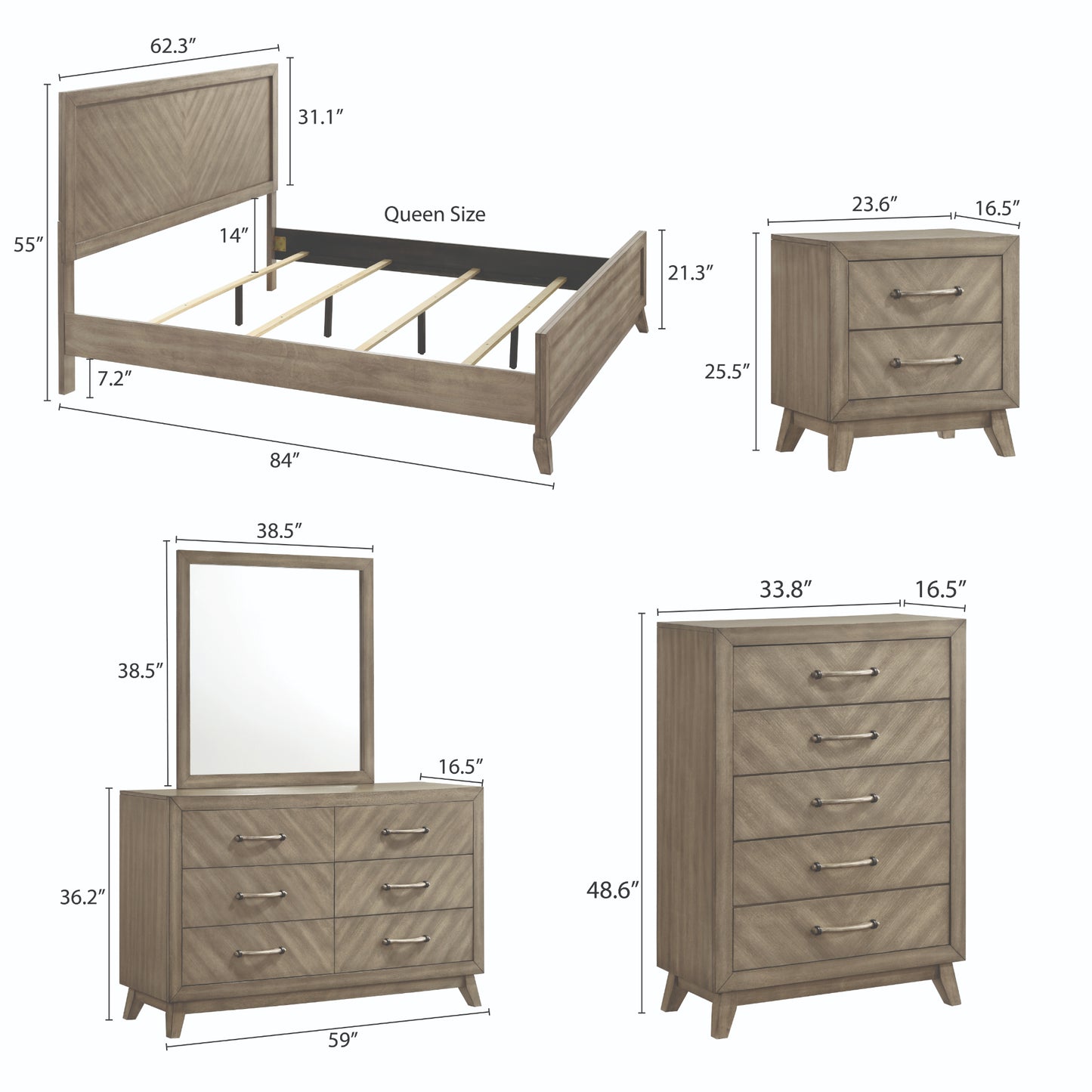 Roundhill Furniture Arena Contemporary Wood Bedroom Collection in Antique Gray
