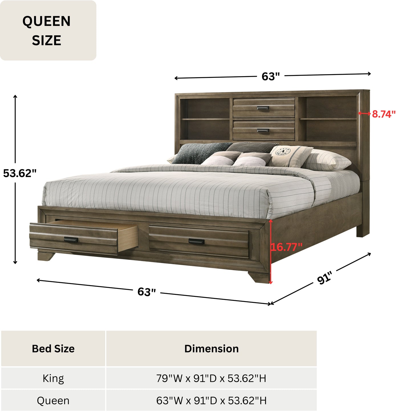Loiret Light Gray Finish Wood Storage Platform Bed