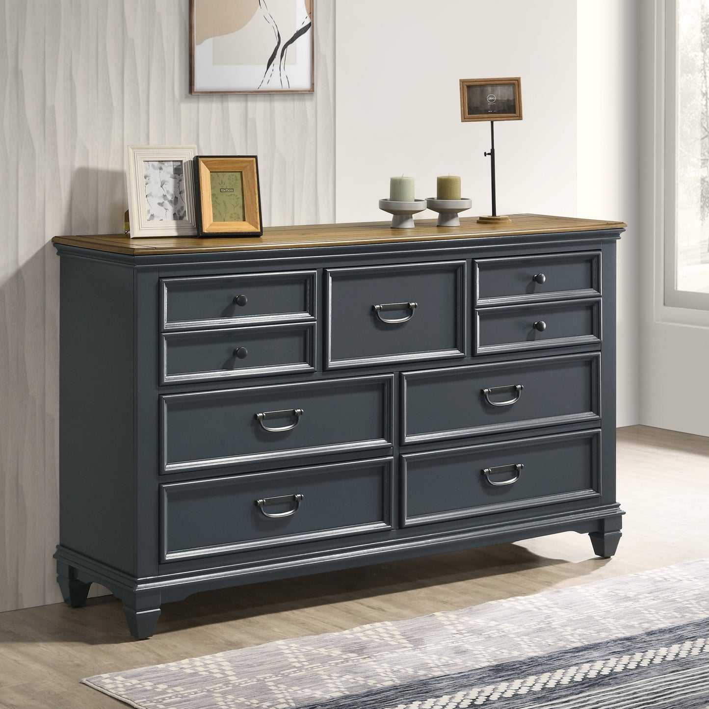 Roundhill Furniture Clelane Wood Bedroom Set with Shiplap Panel Bedroom Collection, Slate Blue