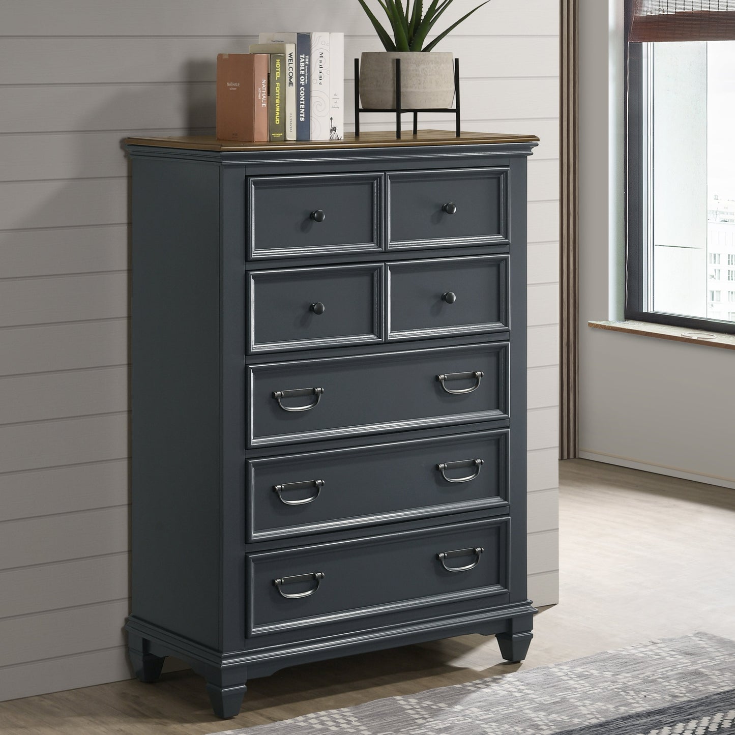 Roundhill Furniture Clelane Wood Bedroom Set with Shiplap Panel Bedroom Collection, Slate Blue