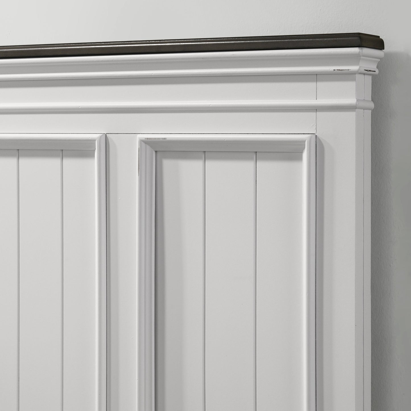 Clelane Shiplap Wood Panel Bed, Weathered White and Walnut