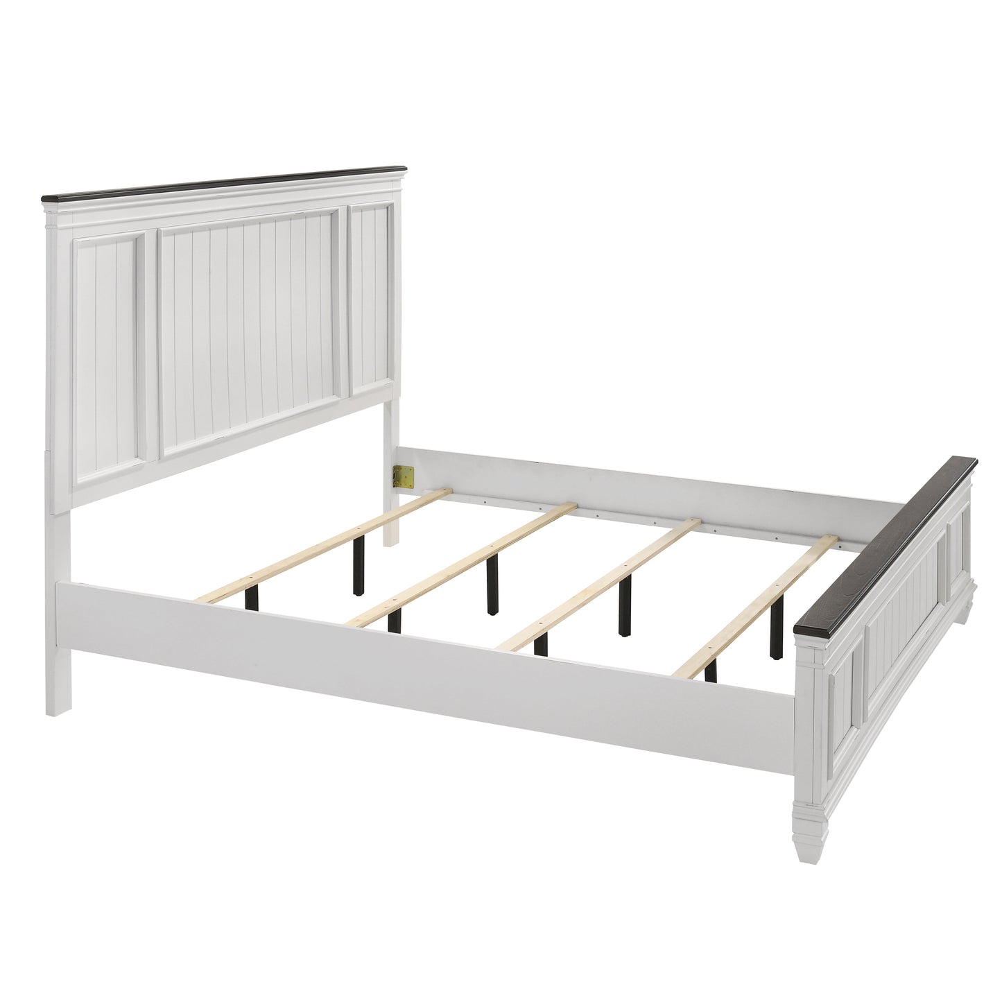 Clelane Shiplap Wood Panel Bed, Weathered White and Walnut