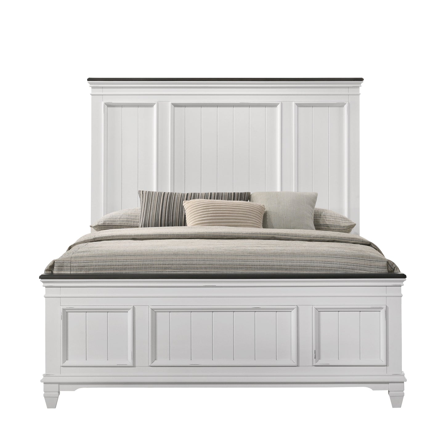 Clelane Shiplap Wood Panel Bed, Weathered White and Walnut