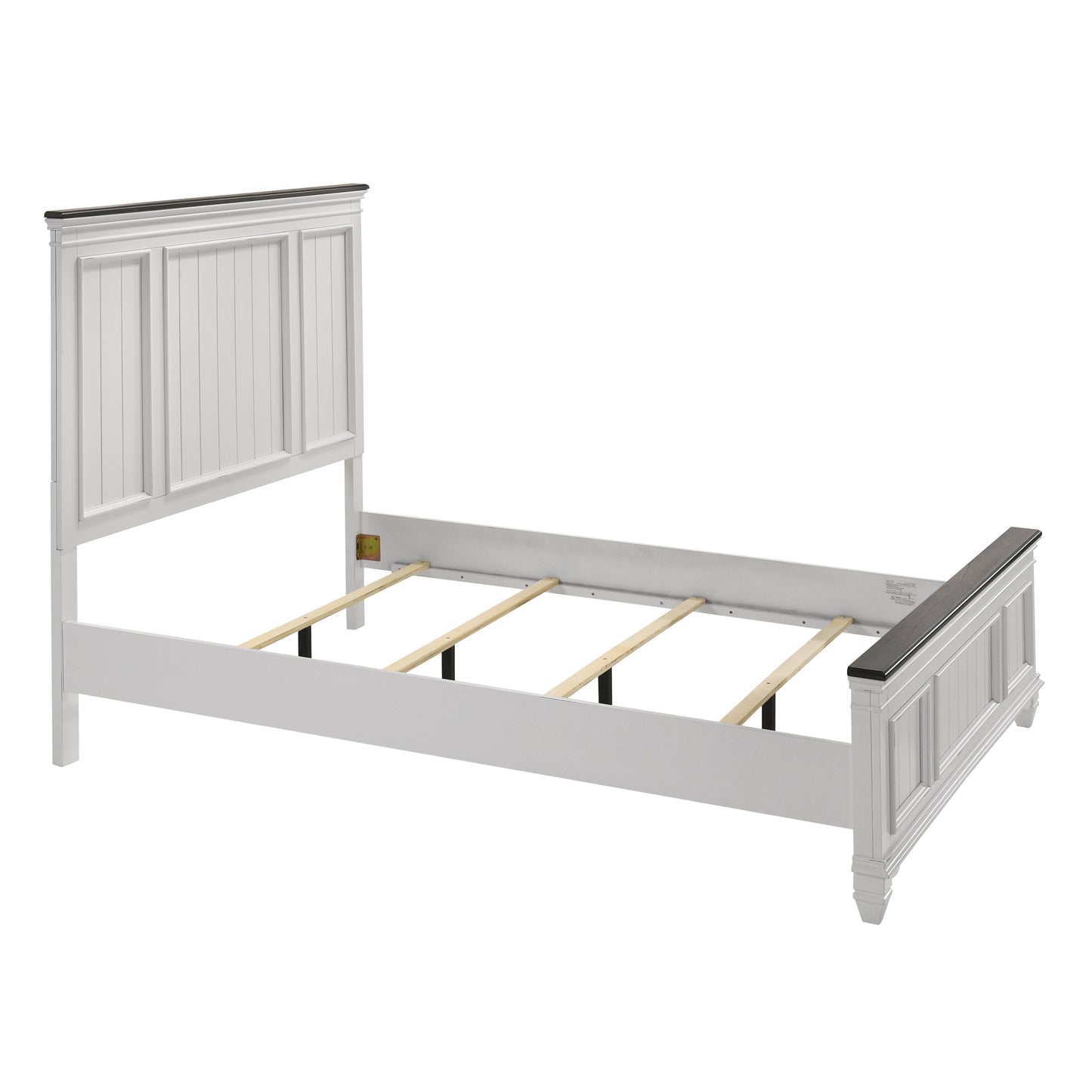 Clelane Shiplap Wood Panel Bed, Weathered White and Walnut