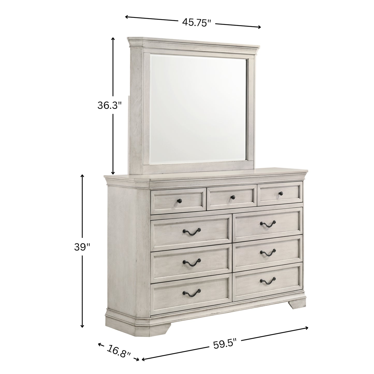 Roundhill Furniture Maderne Traditional Wood 9-Drawer Dresser with Mirror