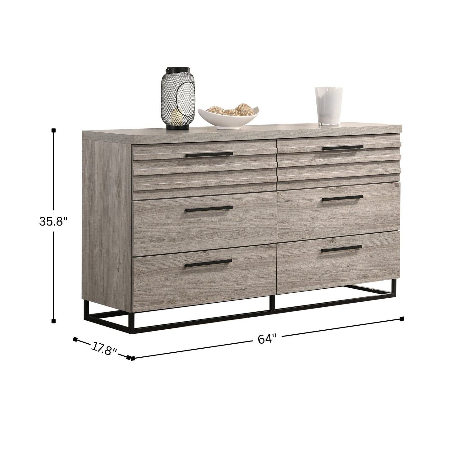 Alvear Contemporary 6-Drawer Dresser, Weathered Gray