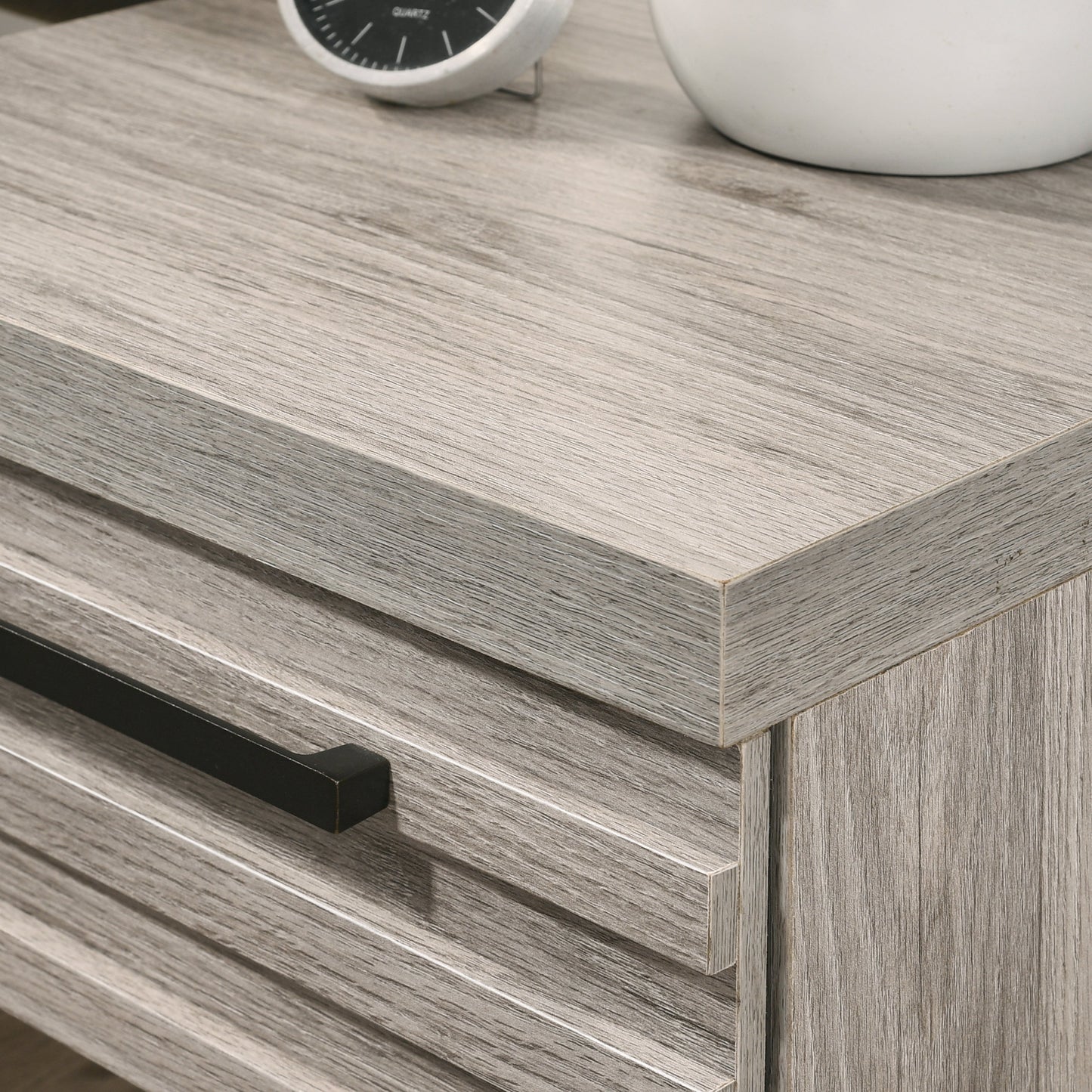 Alvear Contemporary Wood Nightstand with Metal Base, Weathered Gray