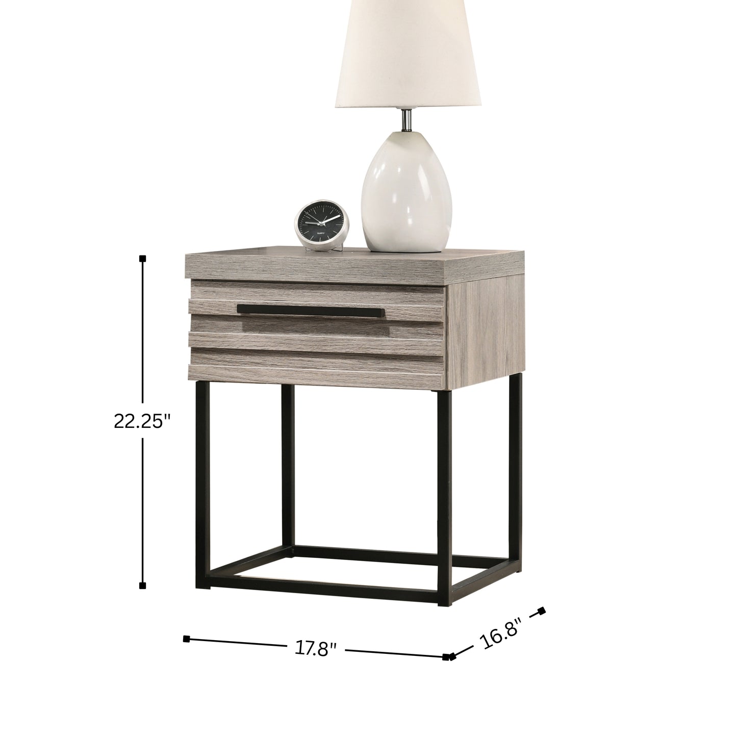 Alvear Contemporary Wood Nightstand with Metal Base, Weathered Gray