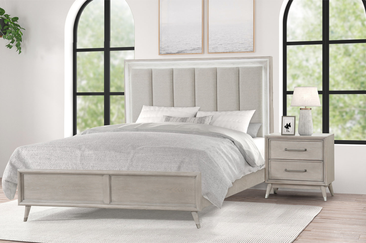 Roundhill Furniture Seluna Contemporary Bedroom Collection with Touch LED Lighting, Gray Oak Finish