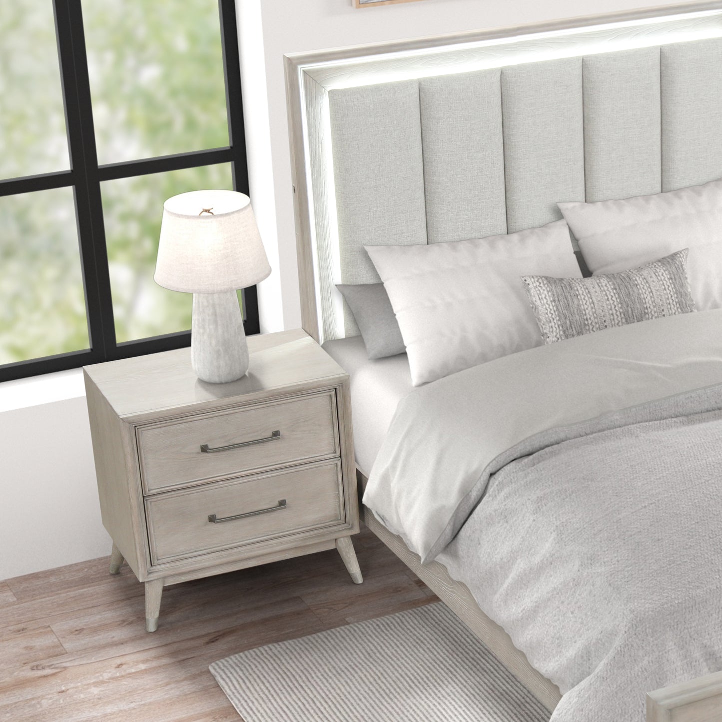Roundhill Furniture Seluna Contemporary Bedroom Collection with Touch LED Lighting, Gray Oak Finish