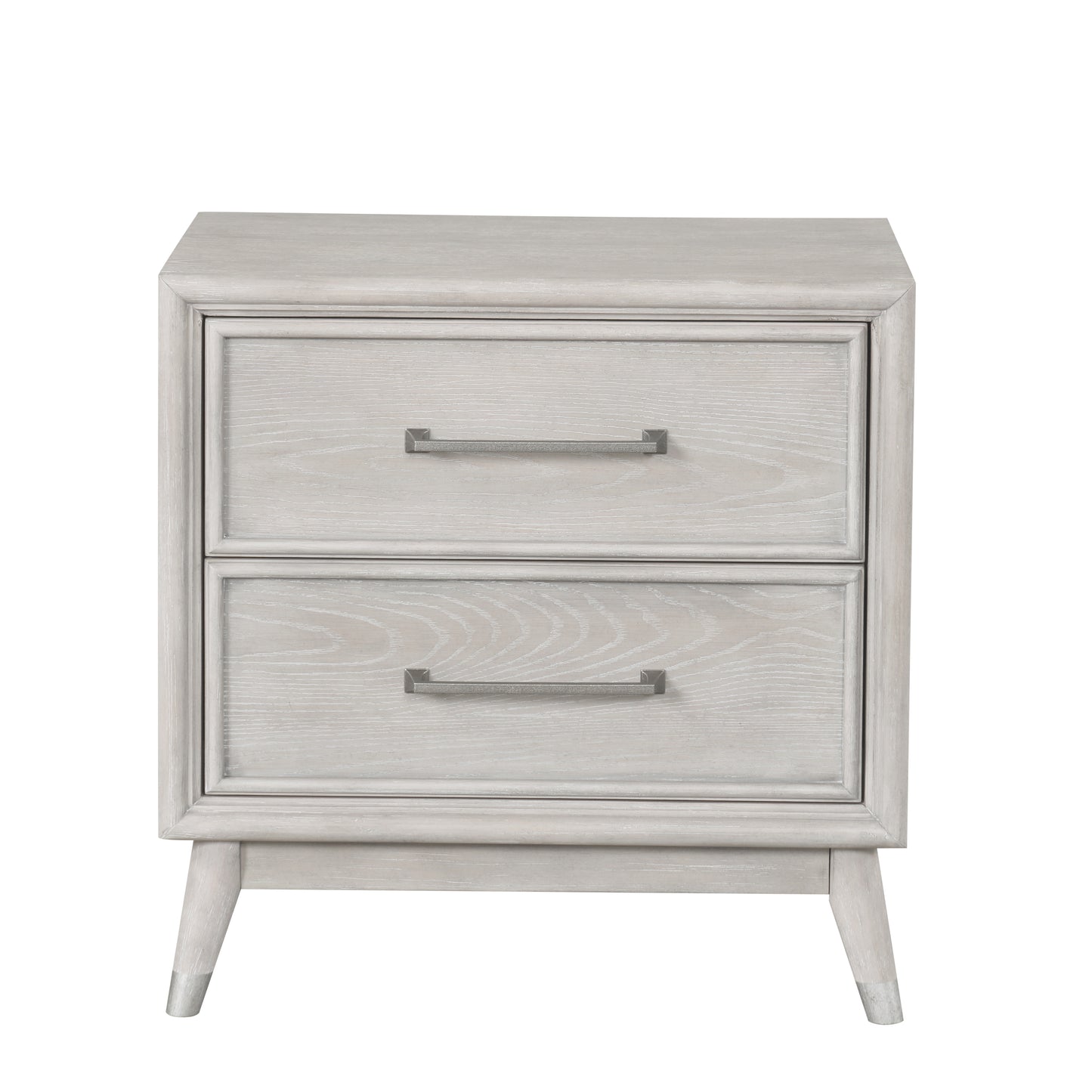 Roundhill Furniture Seluna 2-Drawer Bedroom Nightstand with built-in USB port, Gray Oak Finish