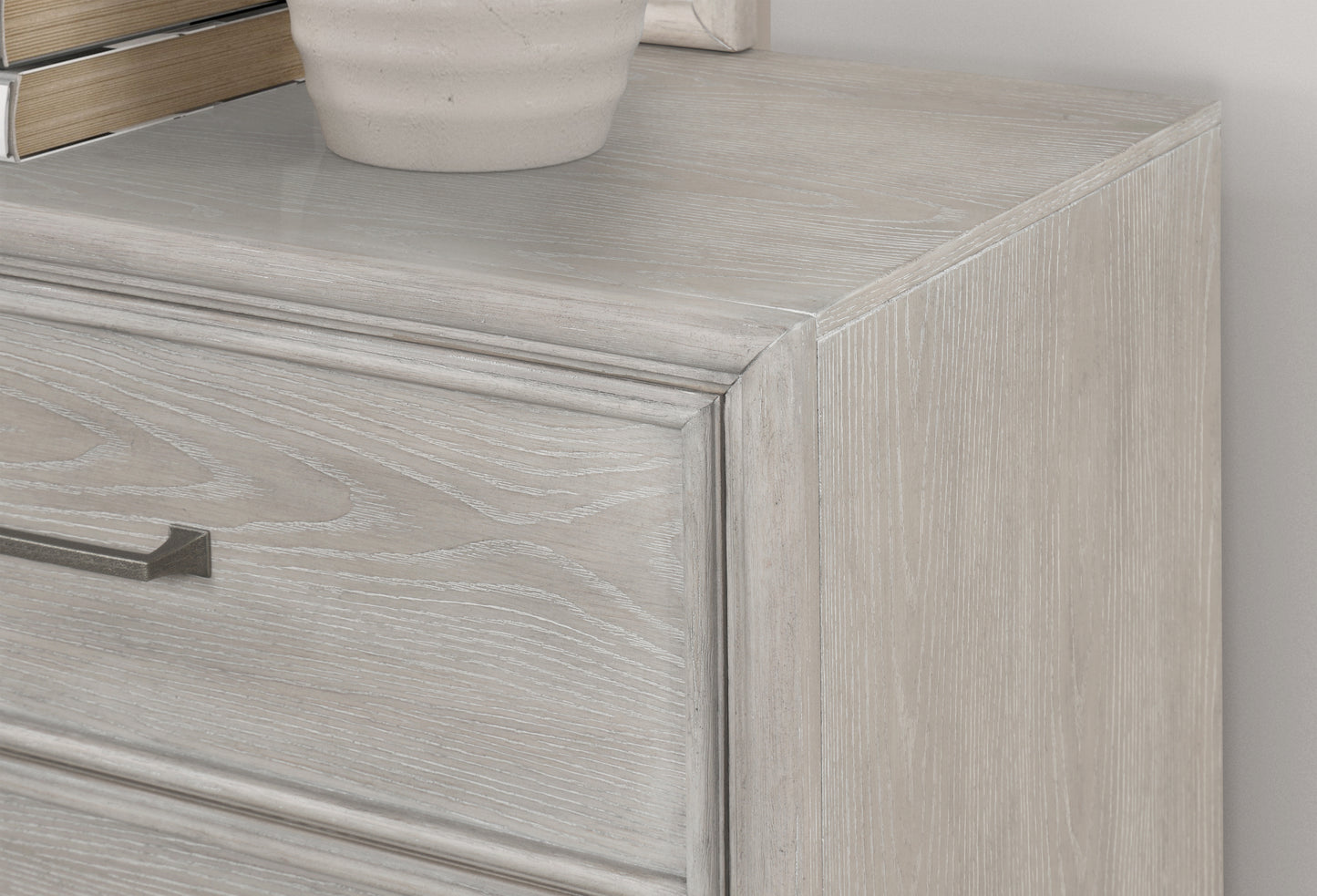 Roundhill Furniture Seluna 2-Drawer Bedroom Nightstand with built-in USB port, Gray Oak Finish