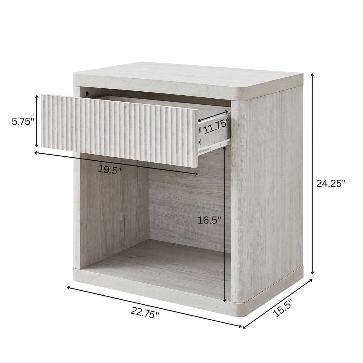 Roundhill Furniture Aria Modern Fluted Nightstand, Side Table