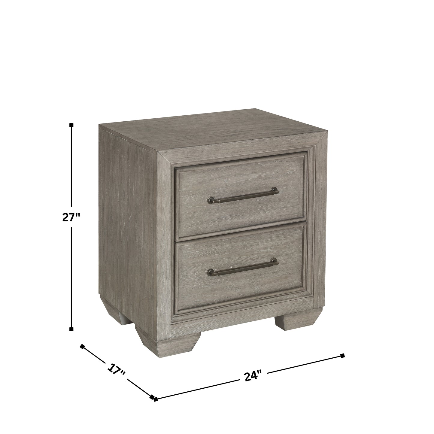 Ennesley Wood 2 Drawers Nightstand with USB Charger, Gray