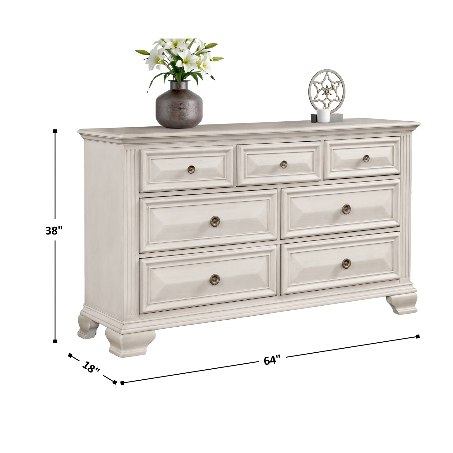 Renova Distressed Parchment 7-Drawer Dresser