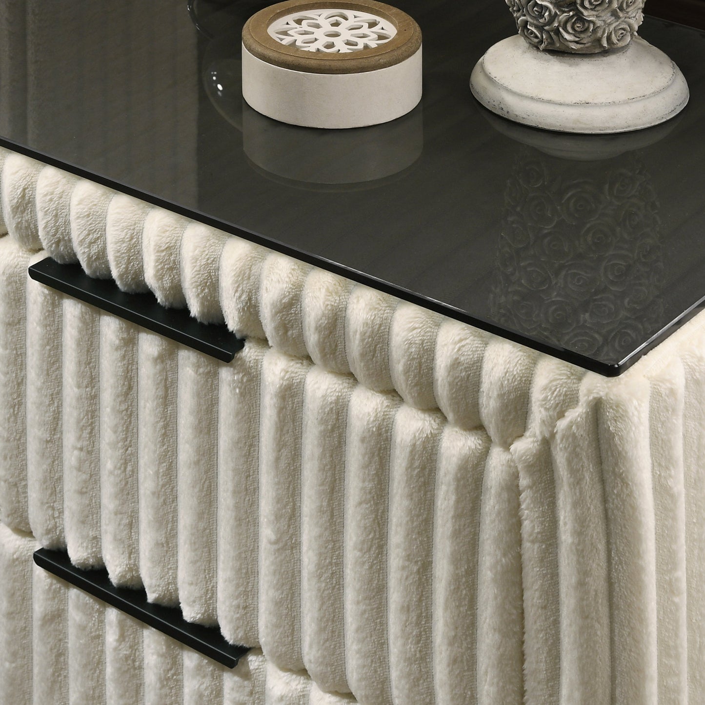 Roundhill Furniture Mavela Wide Wale Corduroy Upholstery Panel Bedroom Collection, Cream