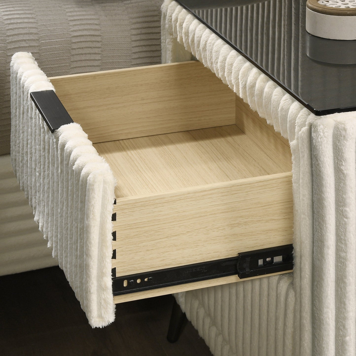 Roundhill Furniture Mavela Wide Wale Corduroy Upholstery Panel Bedroom Collection, Cream