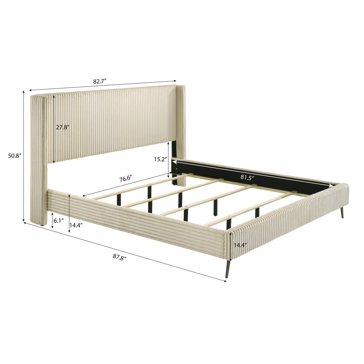 Roundhill Furniture Mavela Wide Wale Corduroy Upholstery Panel Bedroom Collection, Cream