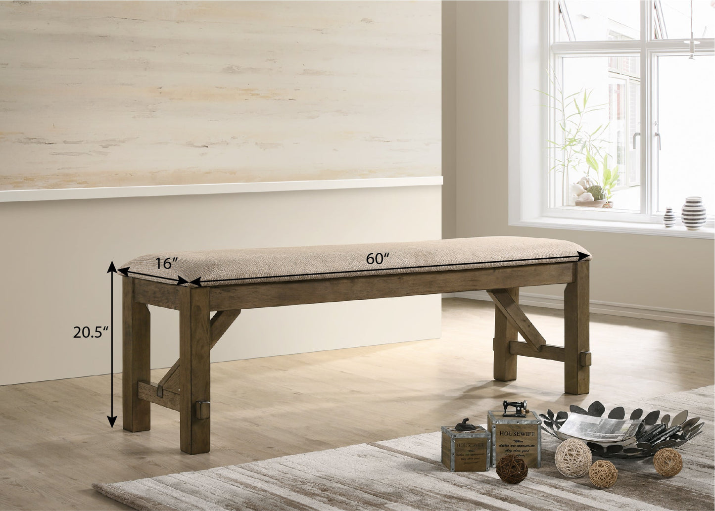 Roundhill Furniture Raven Wood Fabric Upholstered Dining Bench