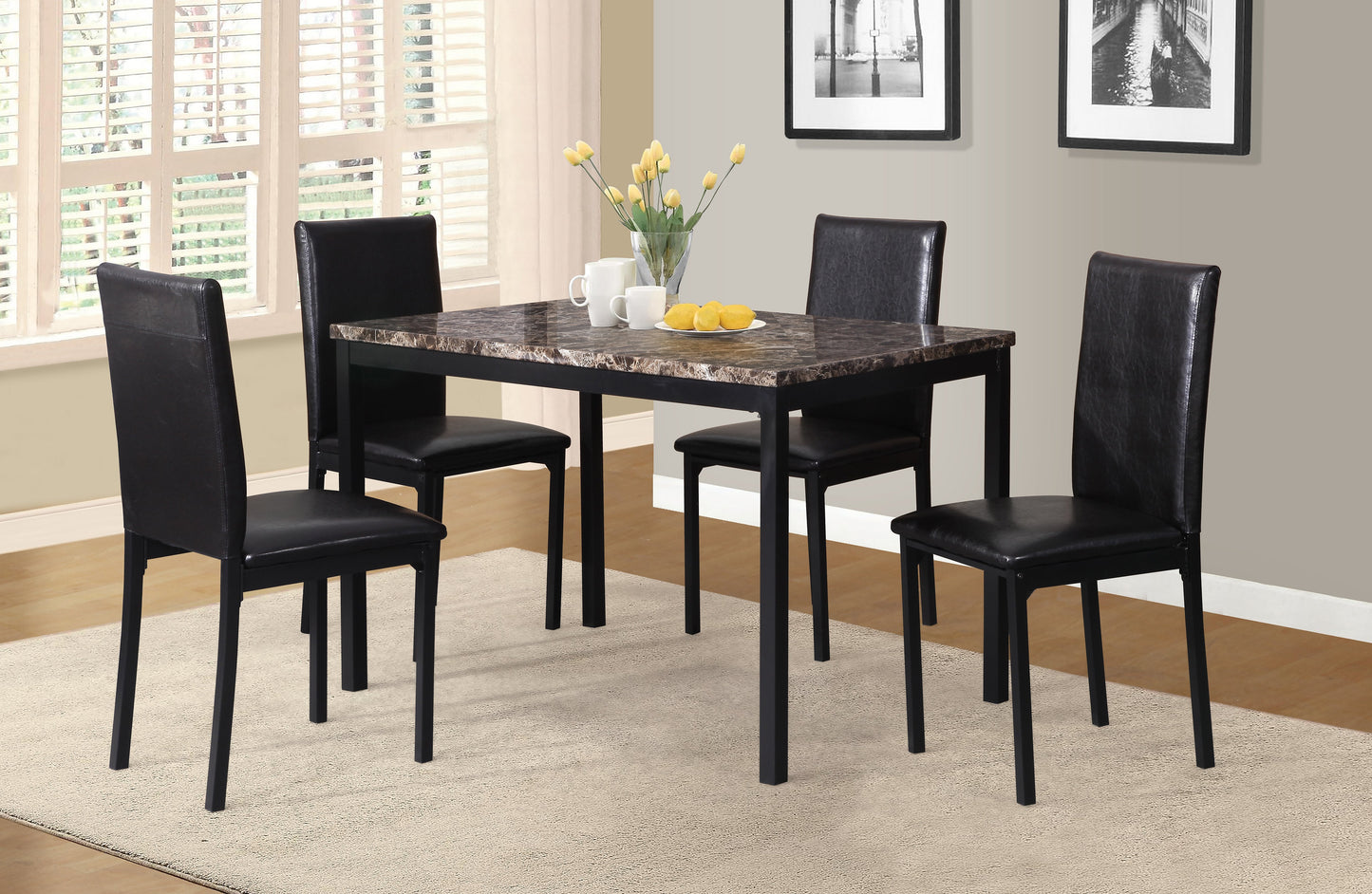 Noyes Faux Leather Seat Metal Frame Black Dining Chairs, Set of 4