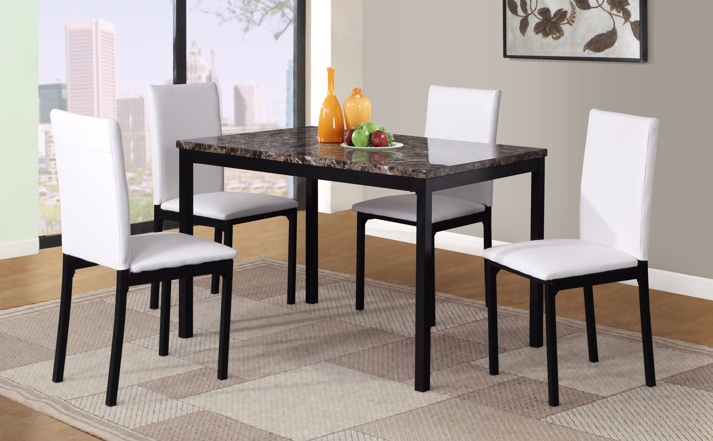 Roundhill Furniture Noyes Faux Leather Seat Metal Frame Dining Chairs , White, Set of 4