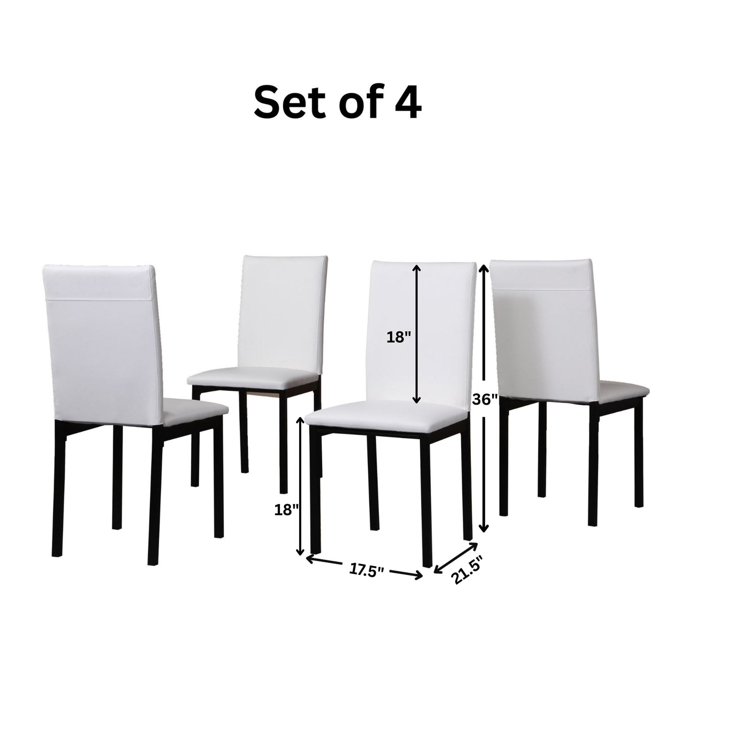 Roundhill Furniture Noyes Faux Leather Seat Metal Frame Dining Chairs , White, Set of 4