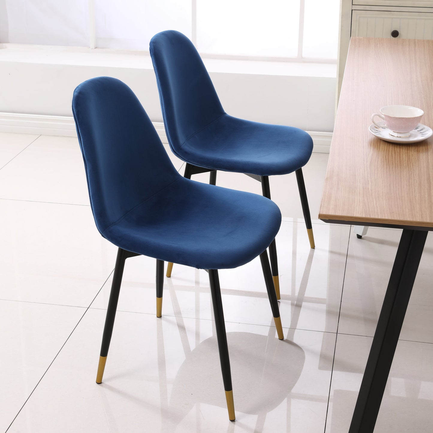 Roundhill Furniture Lassan Contemporary Fabric Dining Chairs, Blue, Set of 4